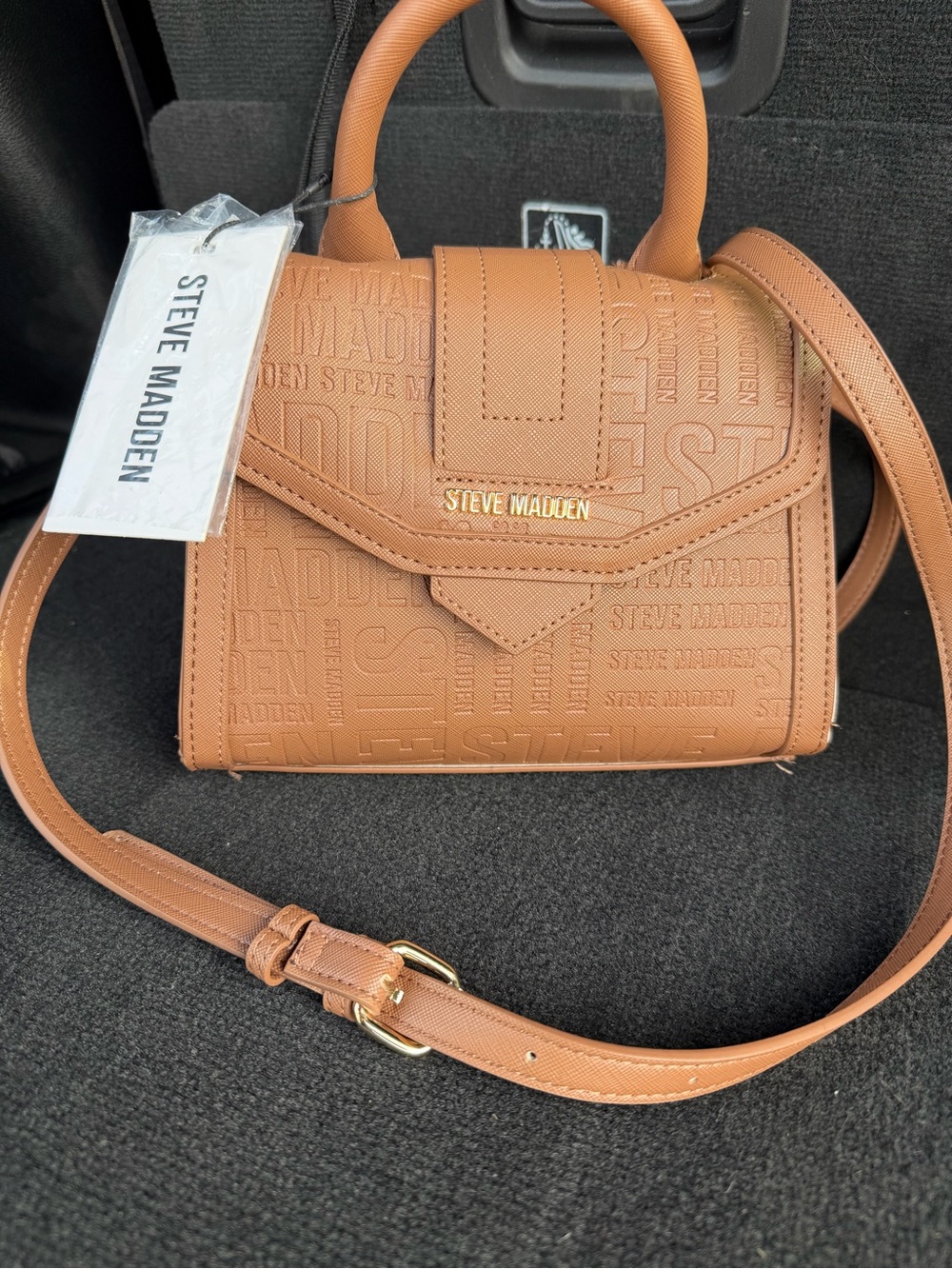 Steve Madden Tan Embossed Mini Satchel with Gold Hardware